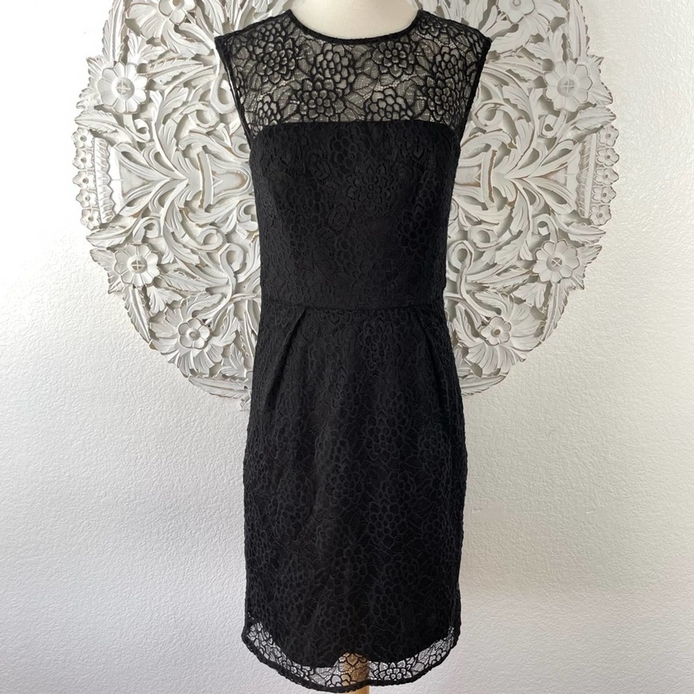 {Milly} Floral Lace Ruffle-Back Sleeveless Dress, Black, Size S